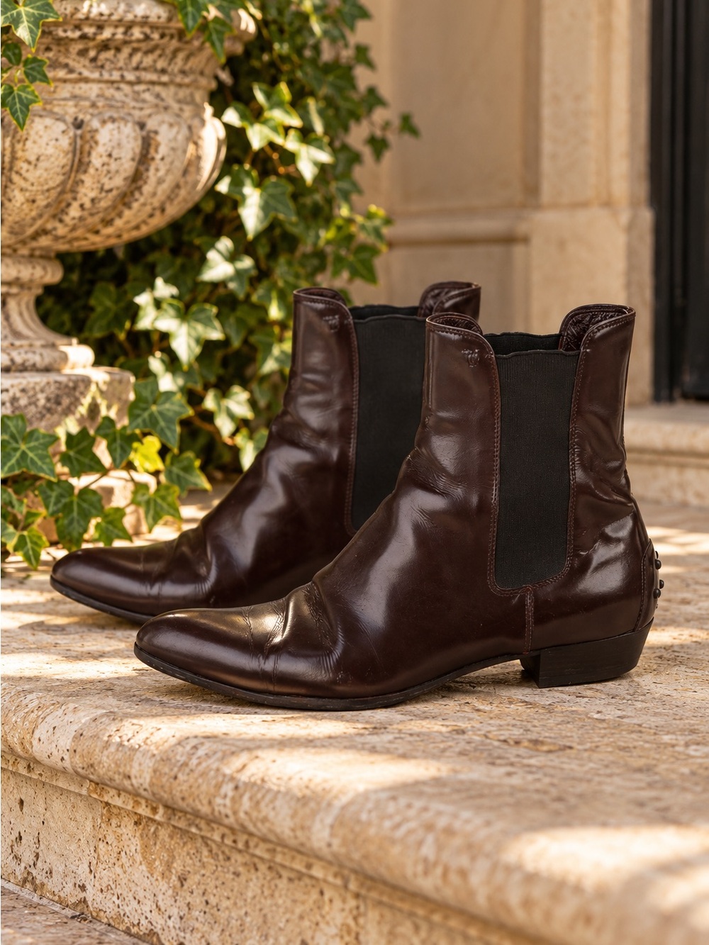 TOD'S Oxblood (Burgundy Brown) Pointed Toe Chelsea Boots, 7.5